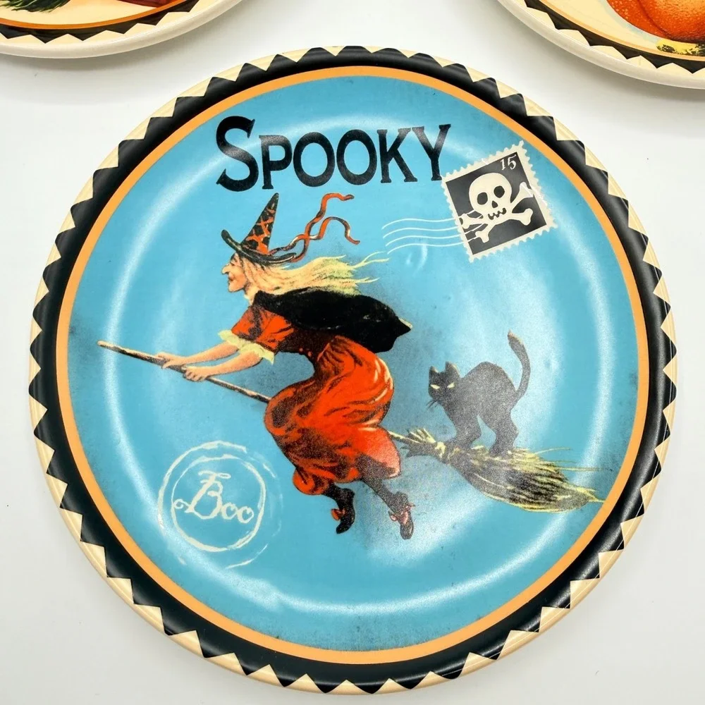 3 Halloween Ceramic Plates Retro Postcard Inspired Graphic 8